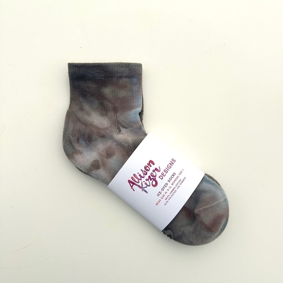 Mens Neutral Tie Dye Socks Brown Blue Ice Dye Gray Ankle Socks Midcrew Hand Dyed - Picture 2 of 4